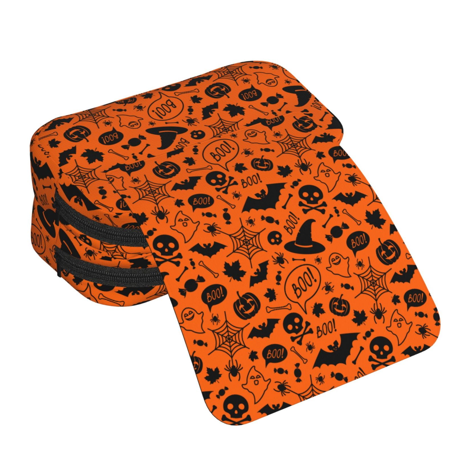 Rateoe Happy Halloween Pattern Double Clamshell Pen Case, Storage Organizer with Two Zipper Compartments– Holds Up to 50 Pencils & Pens