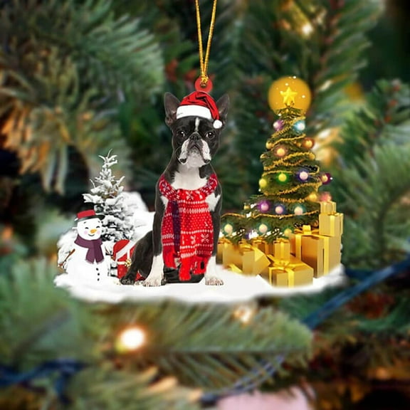 Acrylic 2D FLAT - Boston Terrier Christmas Ornament - Holiday Tree Decoration