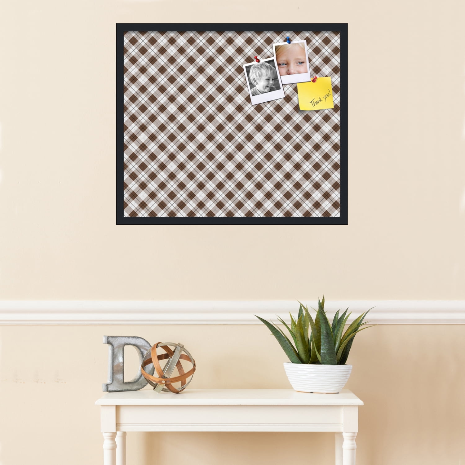 PinPix ArtToFrames 26x22 Custom Cork Bulletin Board Argyle Brown   Poster Board Has a Fabric Style Canvas Finish, Framed in Satin Black (PinPix-631)