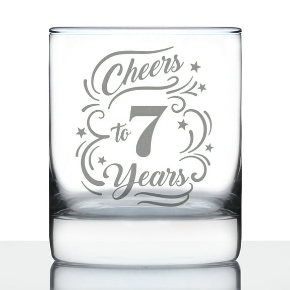 Bevvee Whiskey Rocks Glass 10.25 oz Cheers 7 Years Gifts for Whiskey Lovers Glassware & Drinkware