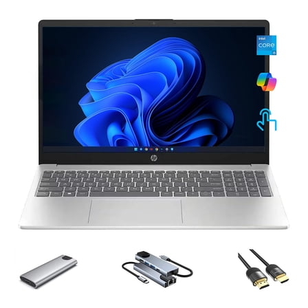HP 15.6" Business Laptop, HD Touchscreen, 10-Core Intel Core i5-1235U, 32GB RAM, 1TB SSD   256GB Portable SSD Hub, KeyPad, HDMI, USB-C, Win 11, Natural Silver