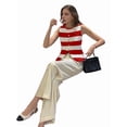 thumbnail image 4 of Women'S Striped Vest Button Down Colorblock Split Sleeveless Business Top Red S, 4 of 9