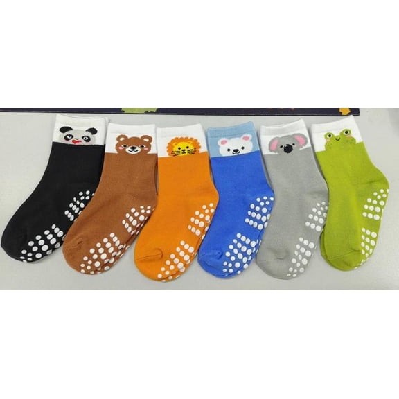 Bocaoying 6 Pairs Baby Crew Socks,Grips Combed Cotton Socks Toddler, Cute Jacquard Printed Non Slip/Anti Skid Socks for Girls,Boys