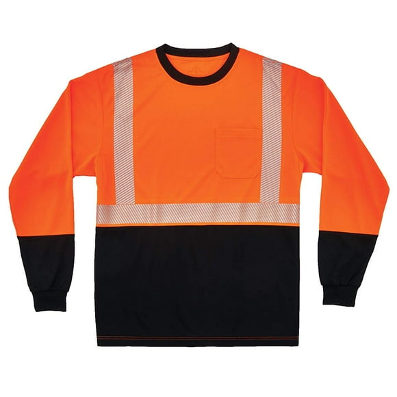 Ergodyne GloWear 8281BK ANSI Black Bottom High Visibility Long Sleeve Reflective Safety Shirt, Orange, 3X-Large