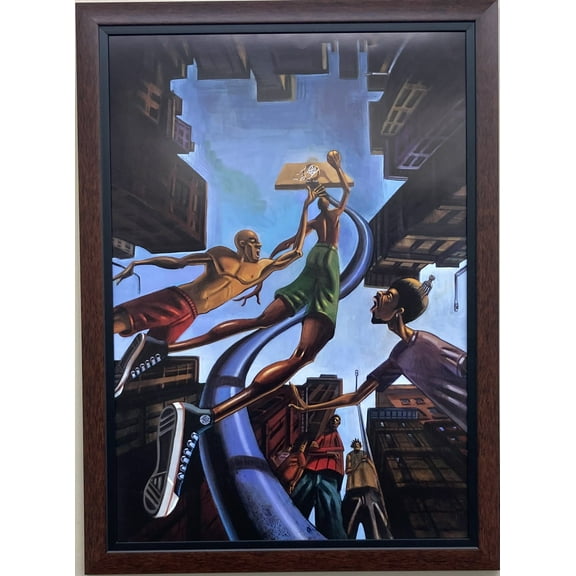Justin Bua "Rising" Plate Signed Custom FRAMED African American Art Basketball Urban Generic
