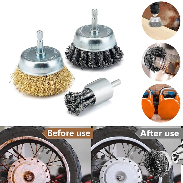 3Pcs Wire Cup Brush End Brush Set Wire Brush For Drill 1/4 Inch