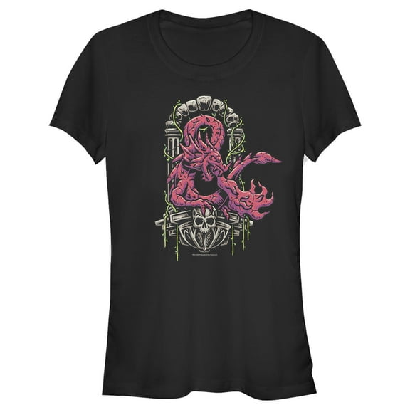 Junior's Dungeons & Dragons Red Dragon Logon On Top of Skull Graphic Tee Black X Large