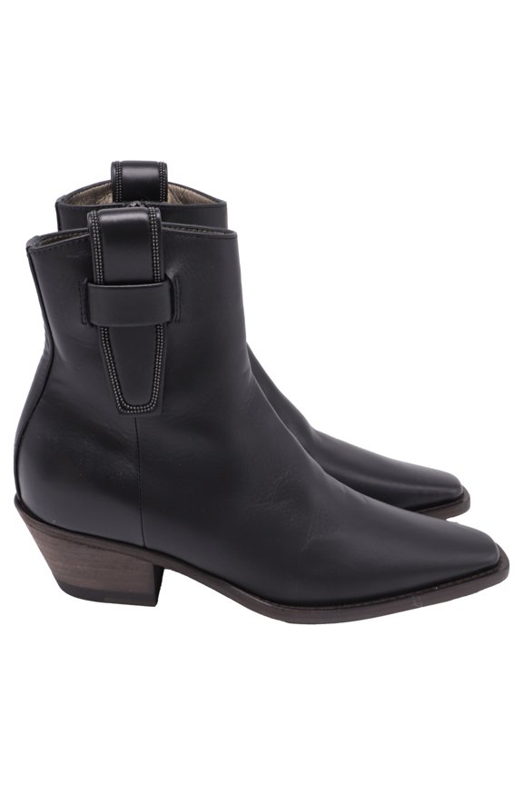Pre-Owned Brunello Cucinelli Monili Western Ankle Boots in Black Leather