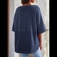 thumbnail image 5 of Blusas de Punto Gofre para Mujer, Moda 2025, Blusas de Patchwork Extragrandes con Cuello Redondo y Mangas 3/4, Color Azul S, 5 of 6