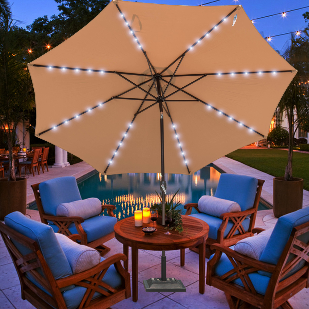 Sundale Outdoor 11ft 40 Led Lights Aluminum Patio Market Umbrella With Hand Push Tilt And Crank Garden Pool Solar Powered Lighted Parasol 8 Ribs Tan Walmart Com Walmart Com