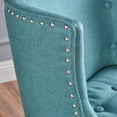 thumbnail image 3 of Dark Teal Fabric Accent Chair with Nailhead Trim and Button Tufted Waffle Stitch for Living Room, Bedroom, 3 of 9