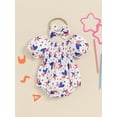 thumbnail image 2 of Bagilaanoe 4th of July Newborn Baby Girl Summer Rompers Stars Print Short Sleeve Bodysuits + Headband 3M 6M 12M 18M Infant Independence Day One Piece Jumpsuit, 2 of 7