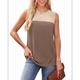 thumbnail image 2 of Camiseta Sin Mangas Informal de Verano con Cuello Redondo y Bloques de Color para Mujer, Color Marrón M, 2 of 8