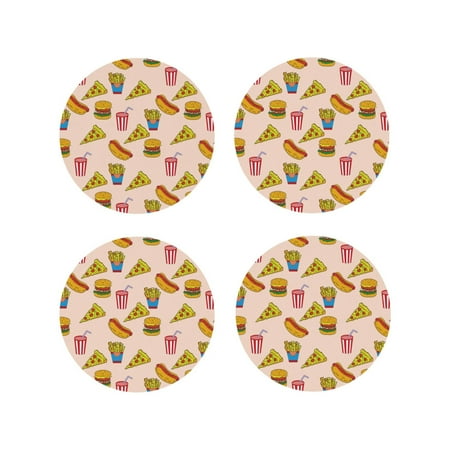 

Drink Coasters Set of 4 Hamburger Pizza Coke Leather Coasters for Coffee Table Protector Heat Resistant Cute Coasters for Home Decor Housewarming Gifts Bar Kitchen 4 Inch Round Shape