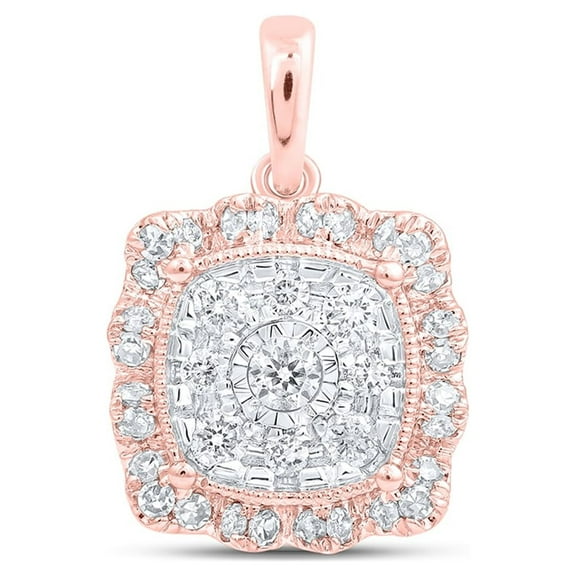 10kt Rose Gold Womens Round Diamond Pillow Square Pendant 1/3 Cttw