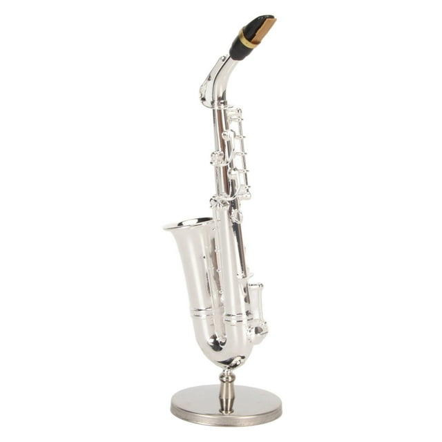 Mini Modelo de Saxofón Réplica de Saxofón en Miniatura Exquisita Compacta Realista y de Cobre portátil Plateada con Soporte para decoración del hogar ANGGREK Otros