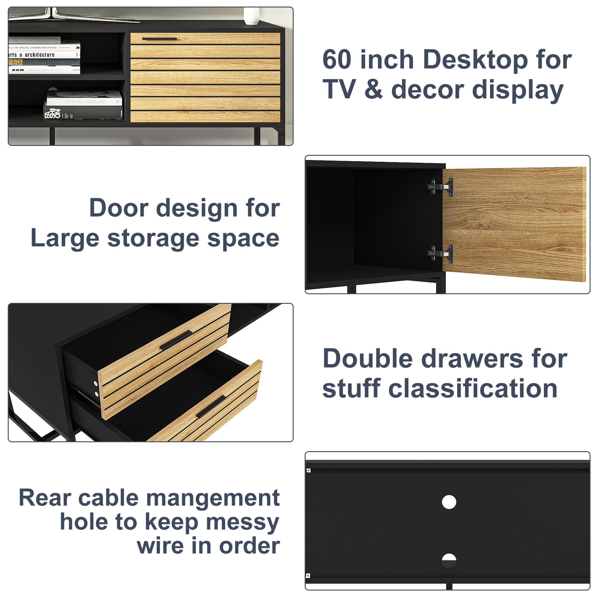Finihen Modern Wood TV Stand for TV's up to 65" Flat Screen Cabinet Door Living Room Storage Entertainment Center with 2-Drawer, Black Finihen Modern Wood TV Stand for TV's up to 65" Flat Screen Cabinet Door Living Room Storage Entertainment Center with 2-Drawer, Black