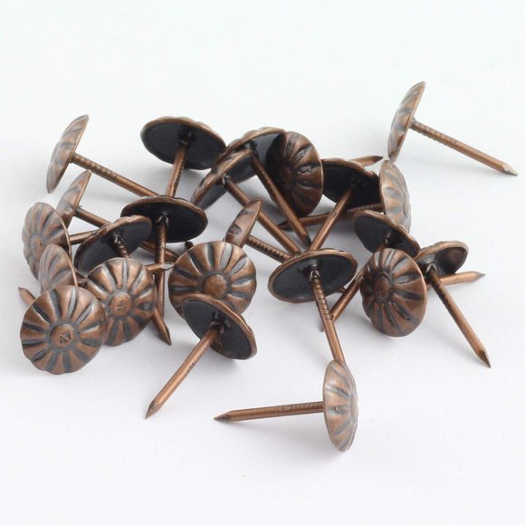 RuiLing 150pcs Upholstery Tacks Stud Elegant Vintage Antique Brass Pushpin Doornail Round Dome Head Furniture Decoration Nails Pins Red Bronze 11x17mm