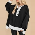 thumbnail image 6 of Women's Casual Sweatshirt Oversized Casual 1/2 Button Color Block Pullover Top Round Neck Long Sleeve Fall Trendy Shirts(Black L), 6 of 7
