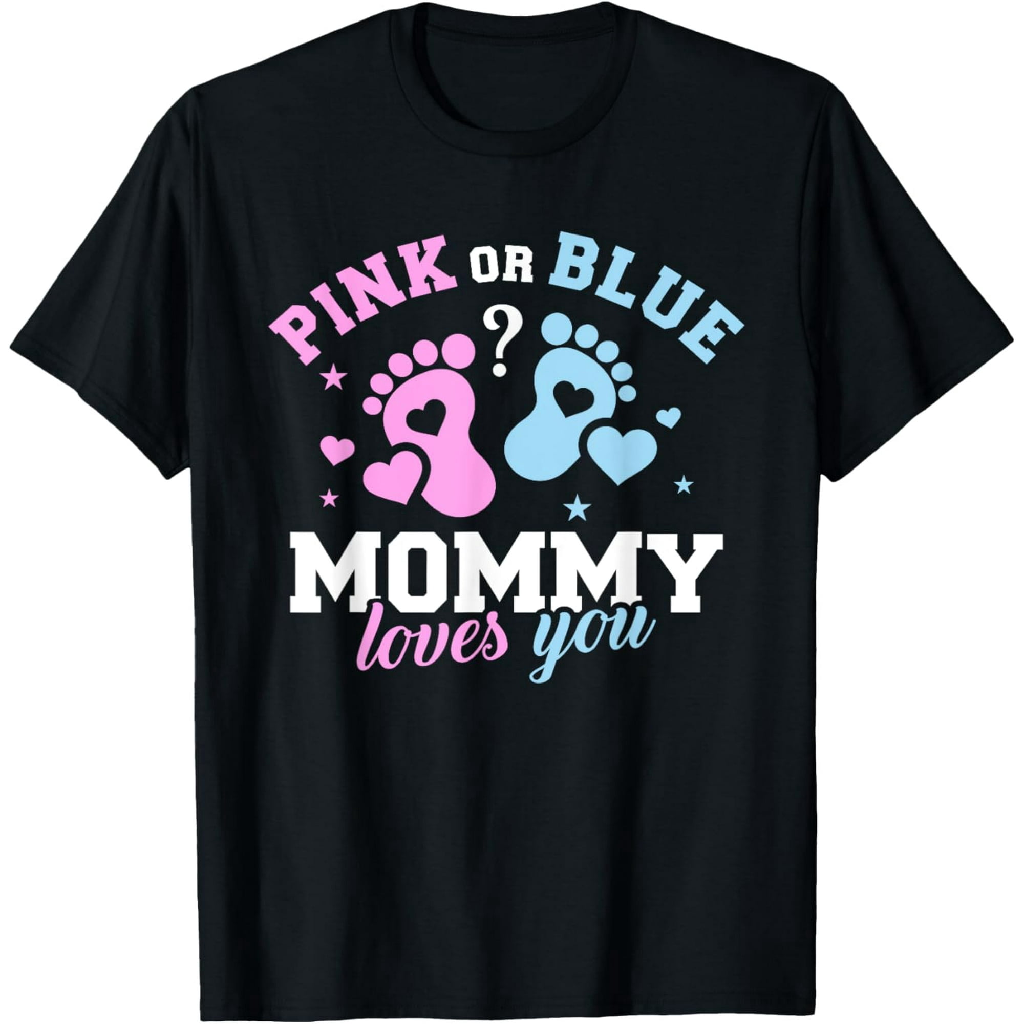 Pink or Blue Footprint Graphic Gender Reveal Expecting Mom Women Short Sleeve Tee