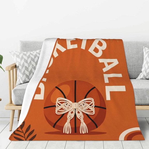 Basketball Blanket, Coquette Bow Softball Sports Throw, Thanksgiving Decor Gift for Home Couch 50x40