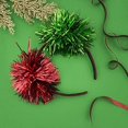 thumbnail image 2 of Diadema navideña de moda con orejas de pompón de papel de aluminio rojo y verde y purpurina roja, 2 of 4