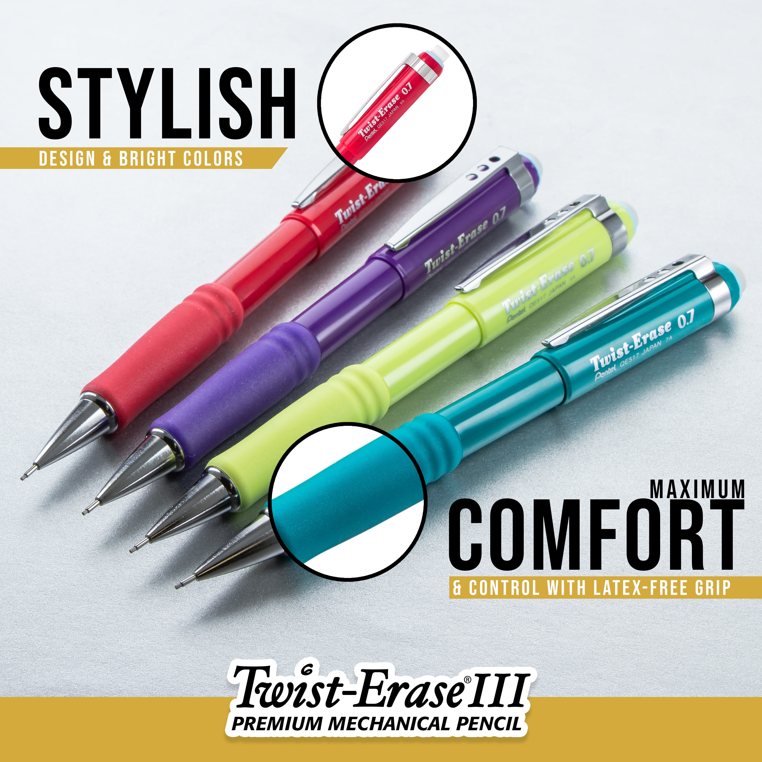 Pentel Twist Erase III Mechanical Pencil, 0.9mm, HB #2 Lead, with Eraser and Refill