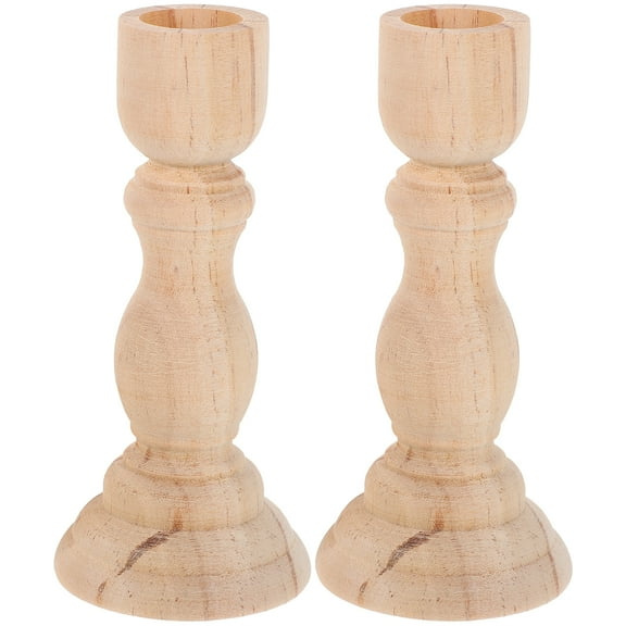 Guiyong 2pcs Wood Pillar Candle Stand Rustic Wooden Taper Candle Holder Desktop Wood Candlestick
