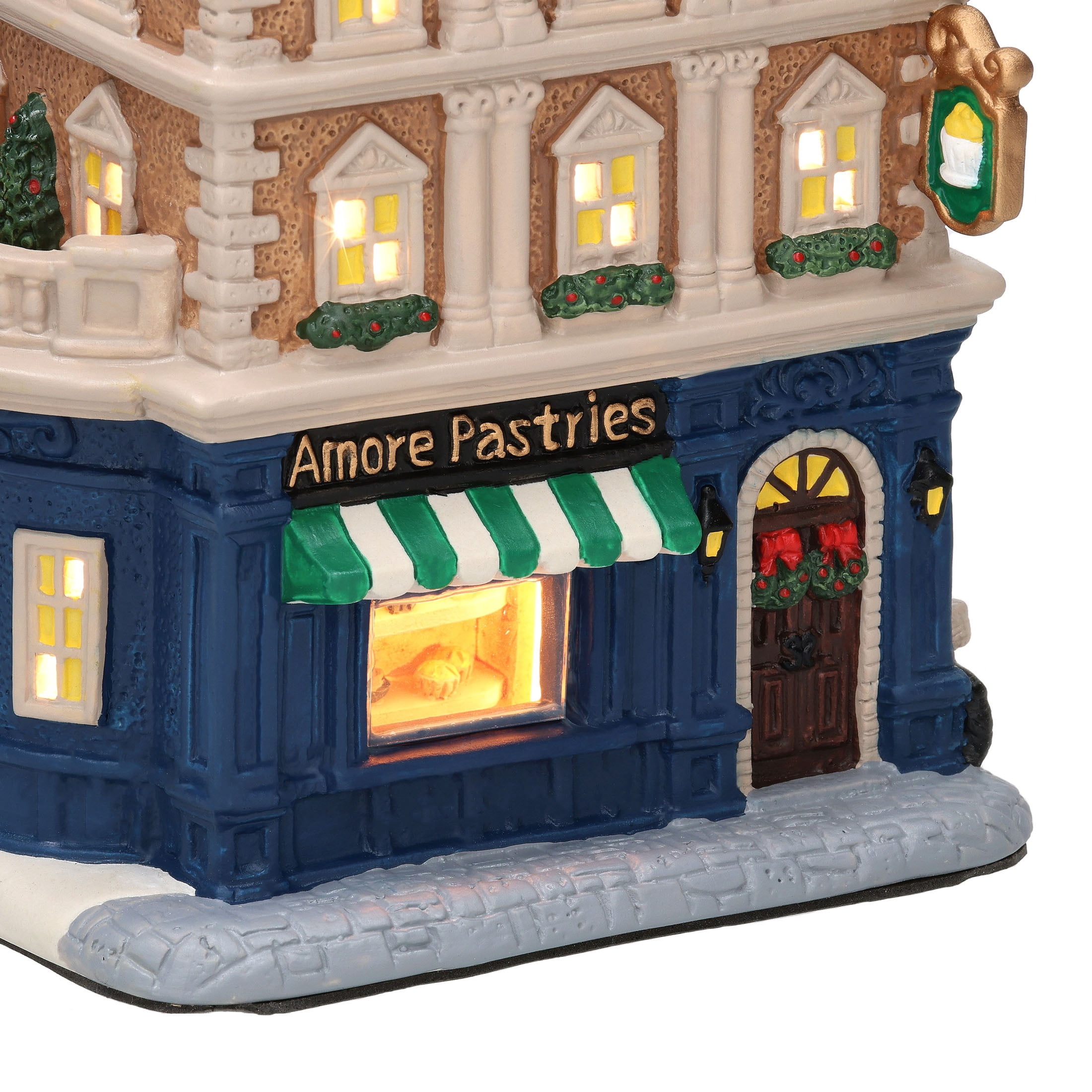 Light-Up Porcelain Amore Pastries Christmas Village Building, Multicolor, 8.87", by Holiday Time