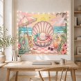 thumbnail image 5 of Pink Seashell with Pearl and Cushions on a Checkered Beach Blanket, Playful Coastal for Beach Lovers, Ocean Sunset Wall Art, Housewarming Gift, Tapestry Wall Hanging for Bedroom and Living Room, 5 of 7