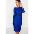 thumbnail image 5 of Paper Dolls Womens Blue Crochet Lace Bodycon Dress, 5 of 5
