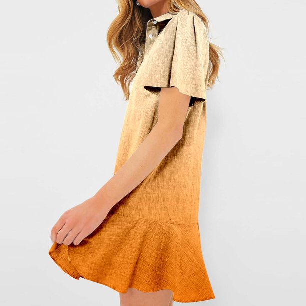 WILLBEST Vestidos para Mujer Verano Vestido Casual de Mujer Manga Corta Dobladillo Acampanado Vacaciones Uso Diario Básico Degradado Verano Primavera Otoño Atuendo Grande