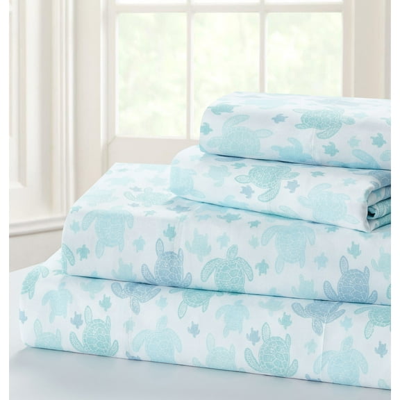 Harper Lane 4-Piece Turtle Escape Blue Microfiber Bed Sheets Set, Queen Size