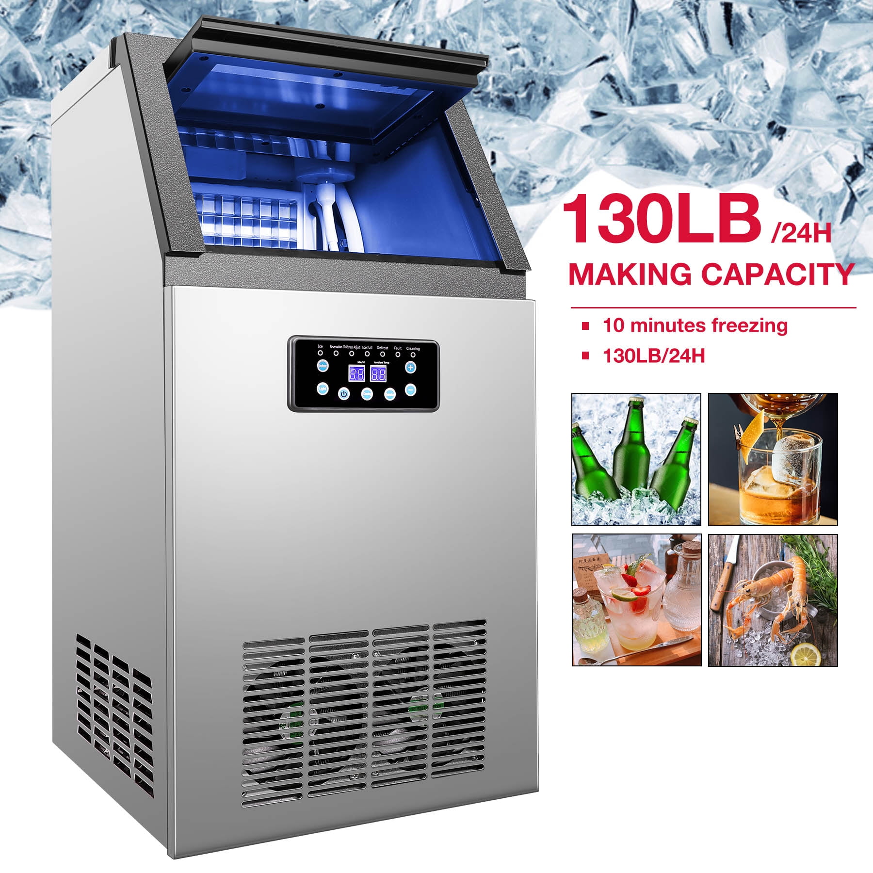 50kg 110Lbs Auto Commercial Ice Maker Ice Cube Machine Restaurant Bar 32 Cases 