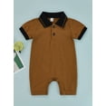 thumbnail image 2 of Cenuakty Baby Romper Short Sleeve Lapel Design Neckline Button Contrast Color Boxer Summer Jumpsuit, 2 of 9
