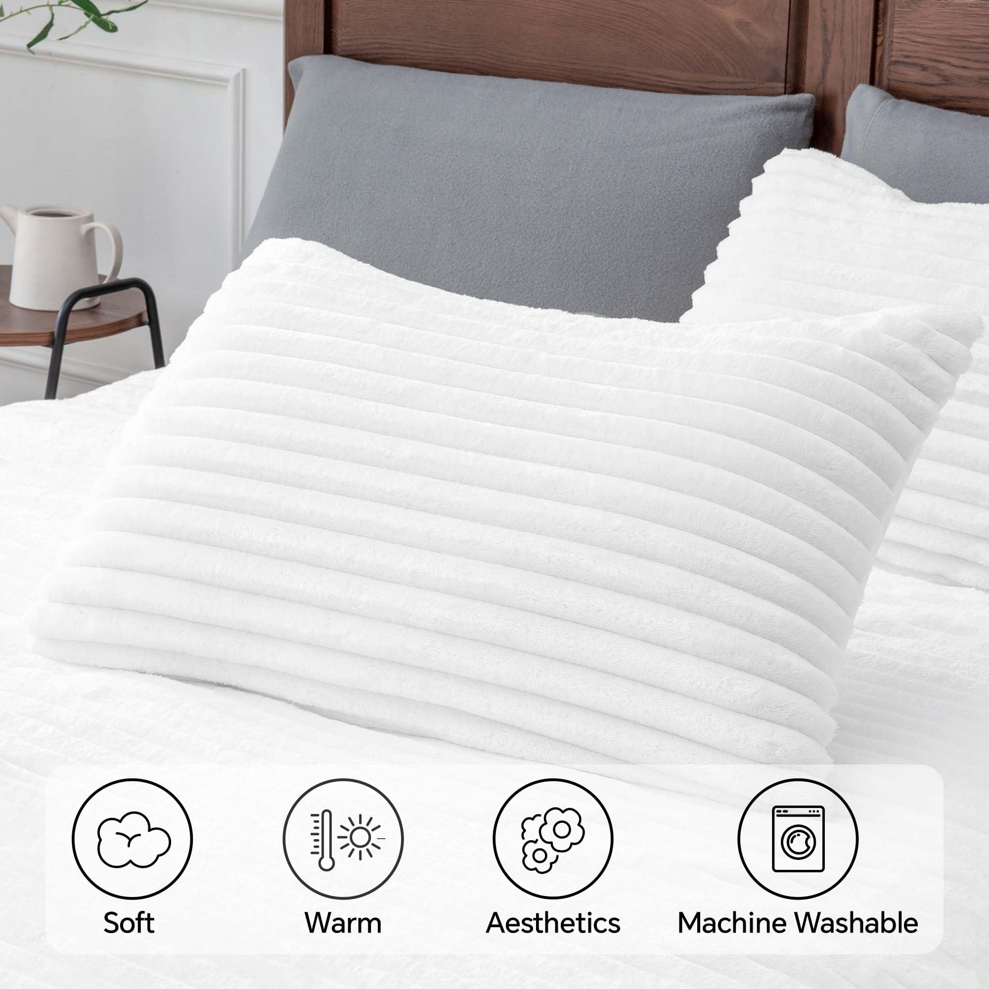 BEDELITE Fleece King Comforter Set -Super Soft & Warm Fluffy Bright White Bedding, Luxury Fuzzy Heavy Bed Set for Winter with 2 Pillow Cases