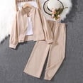 thumbnail image 5 of Girl's 2 Piece Casual Set Lapel Button Down Long Sleeve Shirts Elastic Waist Pockets Pants Loose Comfy Outfits (11-12 Years, Khaki), 5 of 8