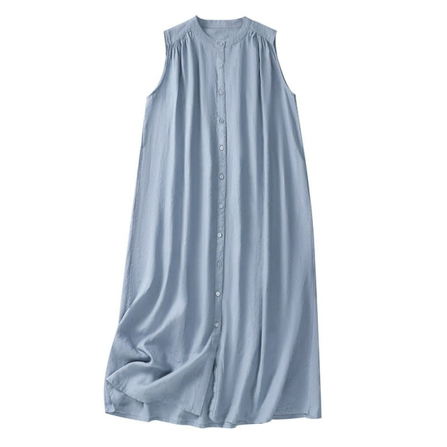 Robe d'Été pour Femmes Longue Robe Sans Manches en Lin Multi-Pliée Robe Littéraire
