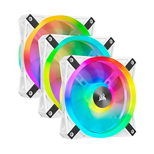 Corsair QL Series, iCUE QL120 120mm RGB PWM White Fan, Triple Fan Kit Lighting Node Core -