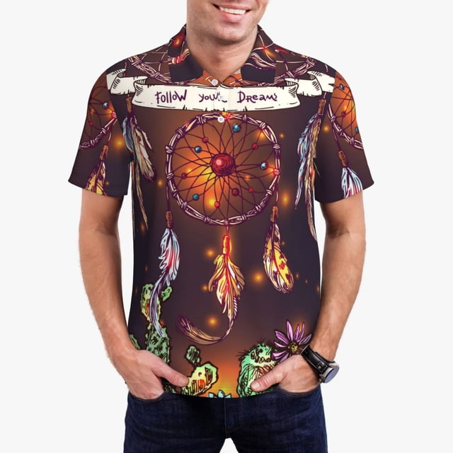 Balery Beautiful Dreamcatcher1 Camisa Polo de Hombre con Estampado, de Manga Corta y Tejido Medio, Camisa Tipo Golf Polo-Medium