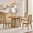 thumbnail image 3 of SICOTAS Solid Wood 5-Piece Small Round Dining Table Set for 4, Mid-Century Modern Natural Rattan 47" Kitchen Table with 4 Upholstered Dining Chairs for Kitchen, Dining Room, or Living Room, 3 of 11