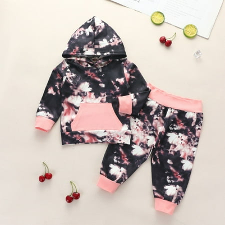 

Fidelma Girls Outfits&Set Newborn Baby Boys Girls Long Sleeve Splice Tie-Dye Hoodie+Pants Set Outfits Black-70