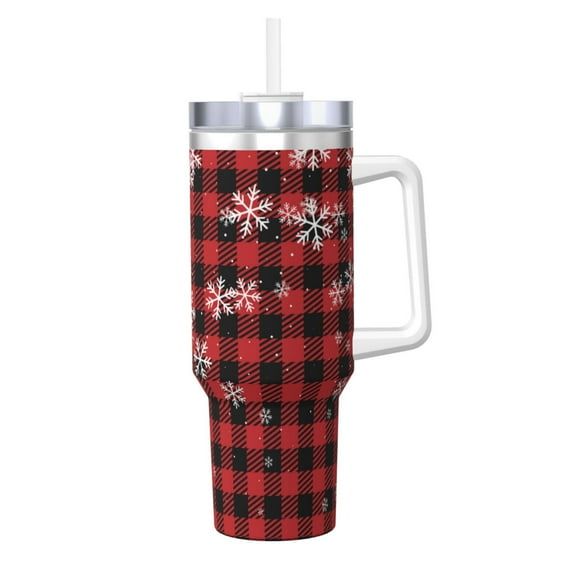 KLL Red Buffalo Plaid Print 40oz Stainless Steel Insulated Car Cup Coffee Mug with Spillproof Lid - Keep Your Drink Hot or Cold on the Go
