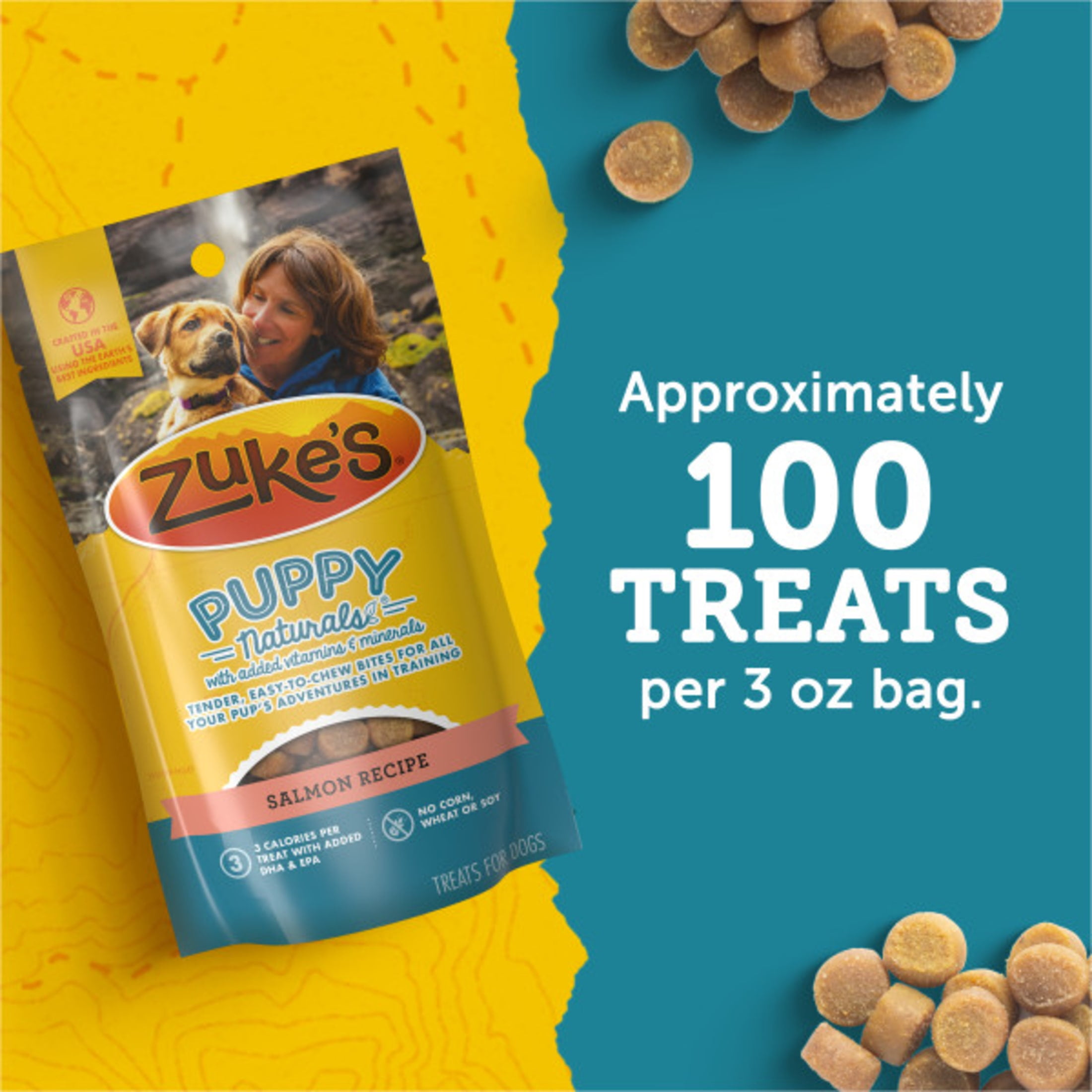 (8 pack) Zuke's Puppy Naturals Dog Training Treats, Salmon & Chickpea Recipe, Tender Chews, 5 oz Pouch