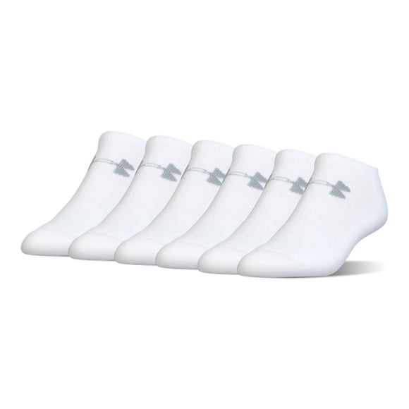 Calcetines Under Armour unisex de algodón que no se muestran, 6 pares, blanco/gris