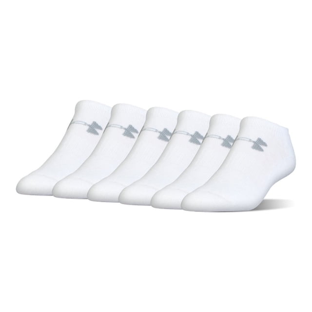 Calcetines Under Armour unisex de algodón que no se muestran, 6 pares, blanco/gris