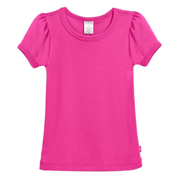 Made in USA Girls Soft Cotton Short Sleeve Puff Tee | Hot Pink