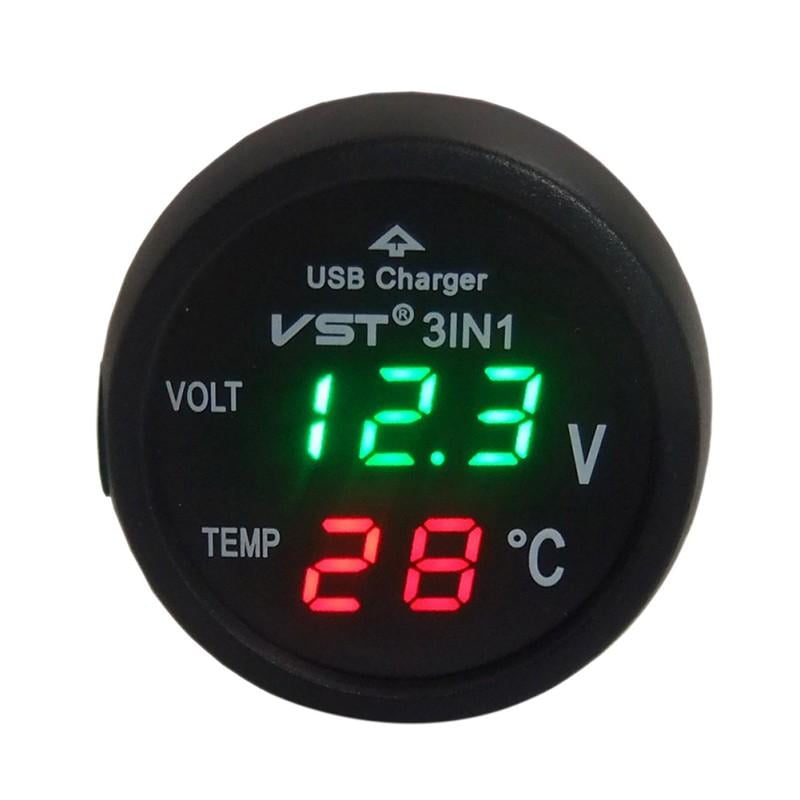 3 In-1 Digital Voltmeter Thermometer 12/24 V ZigarettenanzüNder USB Auto La S9F5 