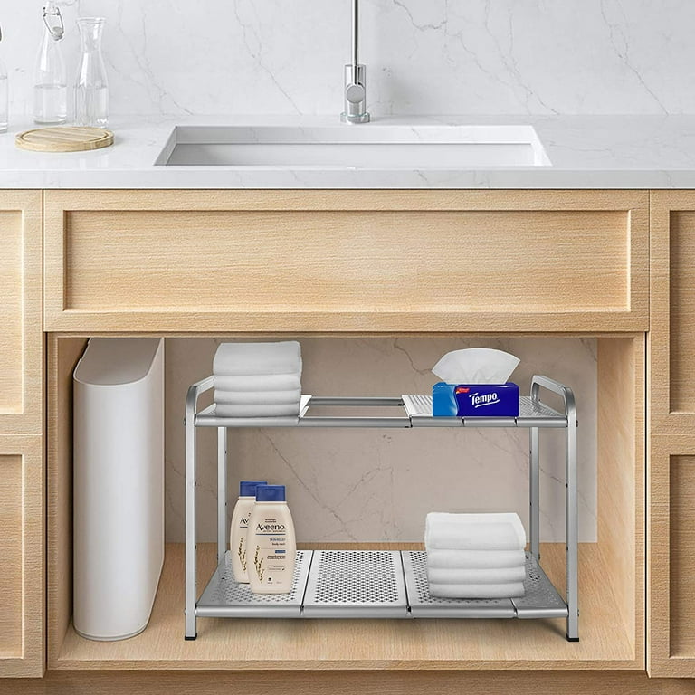  Under Sink Cabinet Shelf Organizer, Expandable Metal Under Sink  Rack Storage with 8 Removable Panels for Kitchen Bathroom, 2 Tiers, Black:  Home & Kitchen