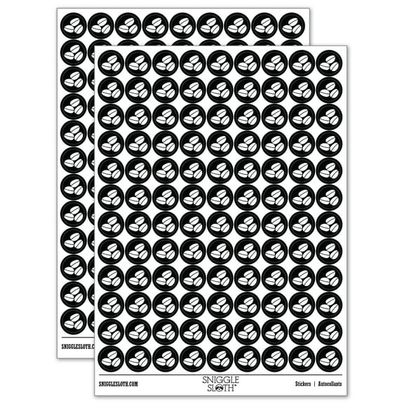 Coffee Beans Trio 200 Round Stickers - Black - Gloss Finish - 0.50" Size